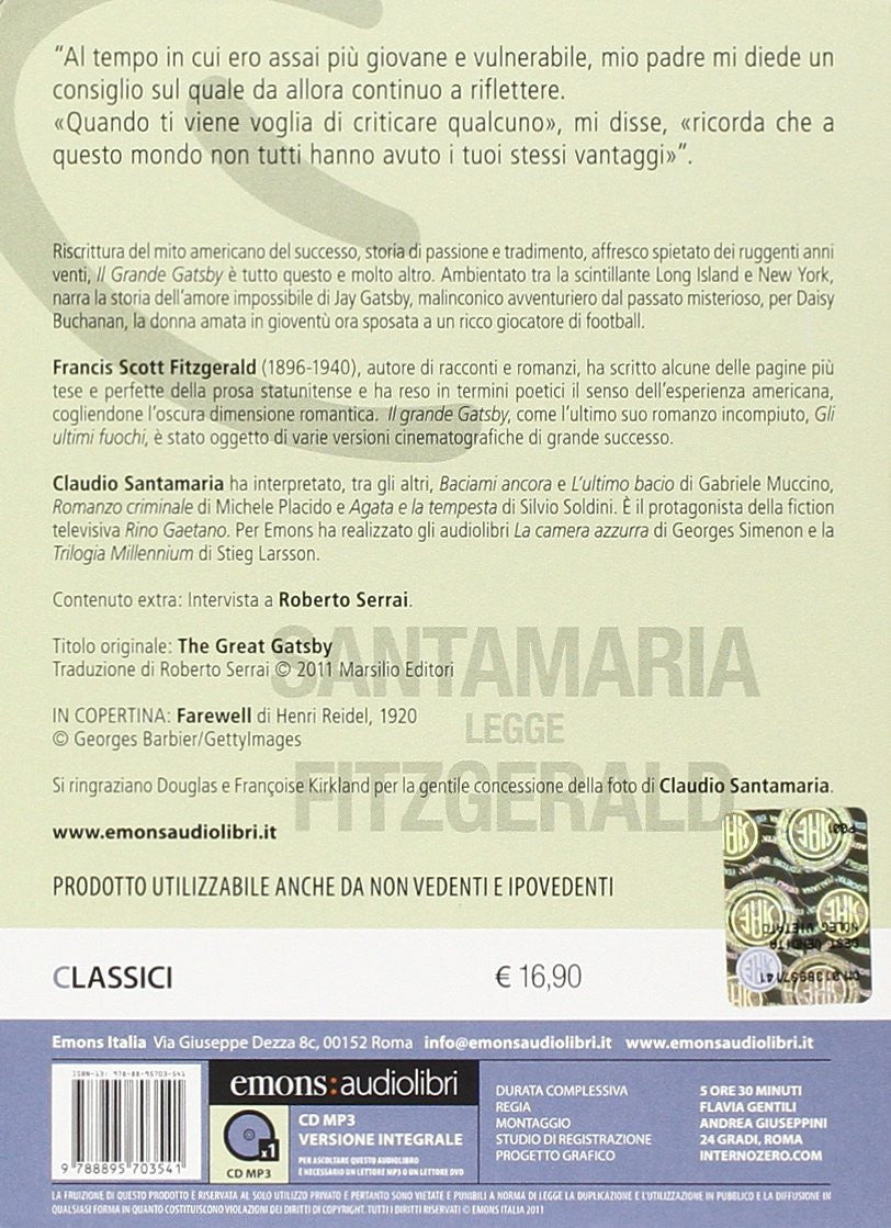 Il grande Gatsby letto da Claudio Santamaria. Audiolibro. CD Audio formato MP3
