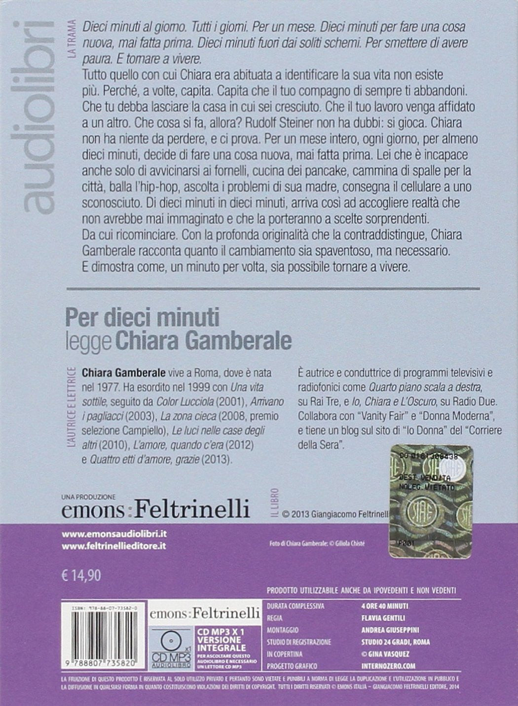 Per dieci minuti letto da Gamberale Chiara. Audiolibro. CD Audio