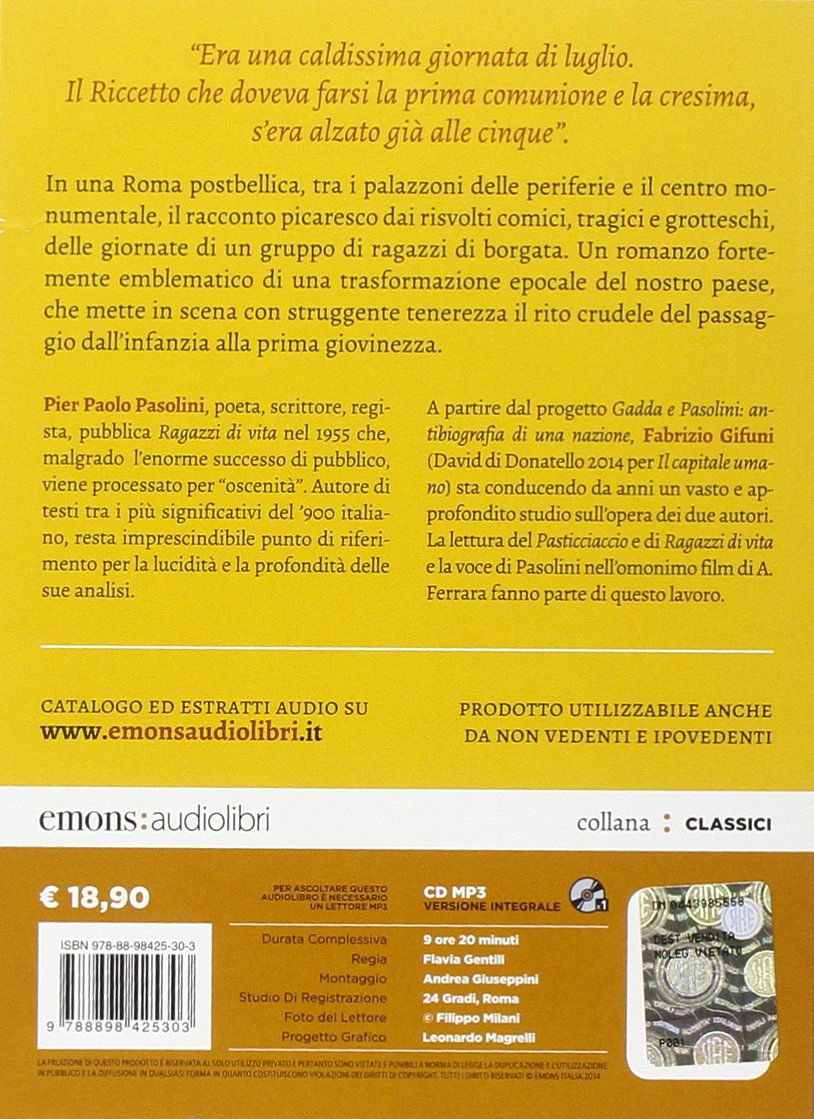 Ragazzi di vita letto da Fabrizio Gifuni. Audiolibro. CD Audio formato MP3