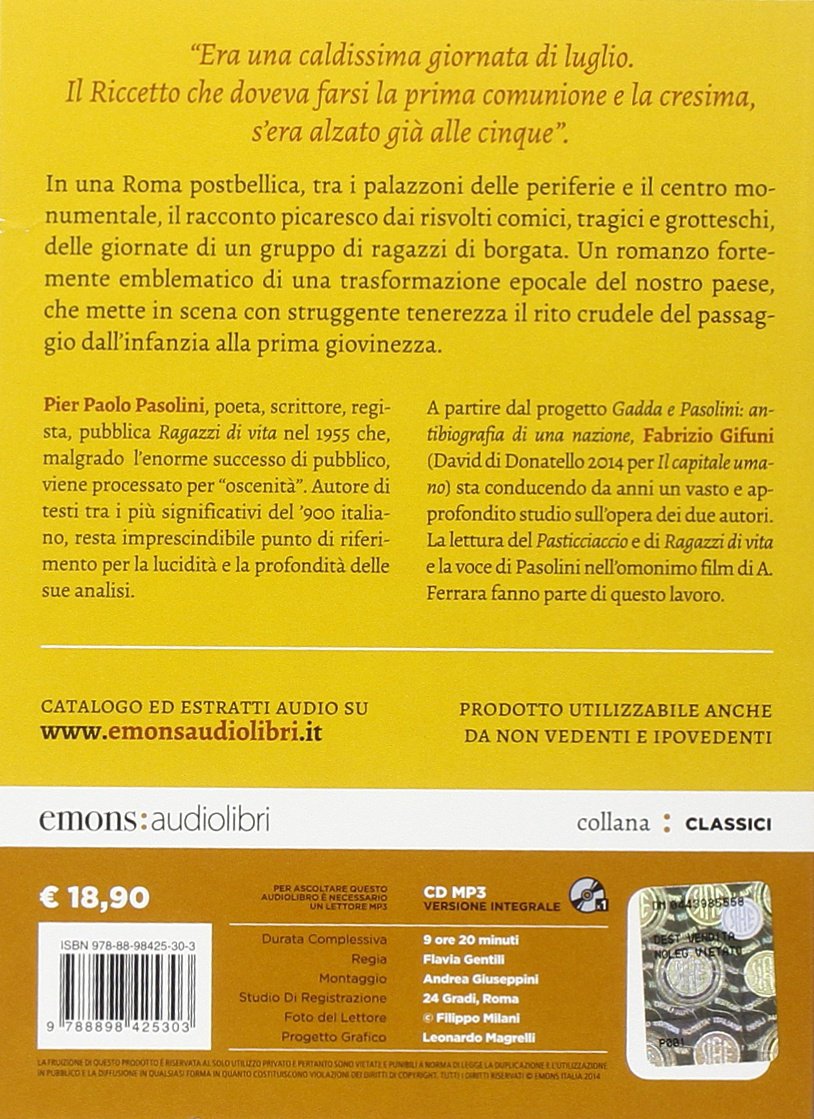 Ragazzi di vita letto da Fabrizio Gifuni. Audiolibro. CD Audio formato MP3